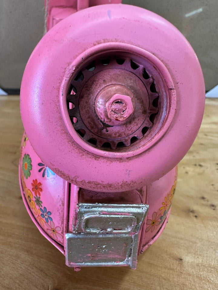Vintage Lambretta Scooter Tin Model – Red, Yellow, Green, Pink & Purple Floral Retro Transport Collectible Décor