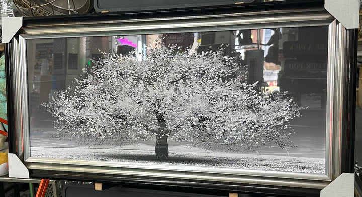 Elegant Black & Gold Two Tone framed Blossom Trees  white orange & gold Art with Liquid Art and Crystals-Assorted colours