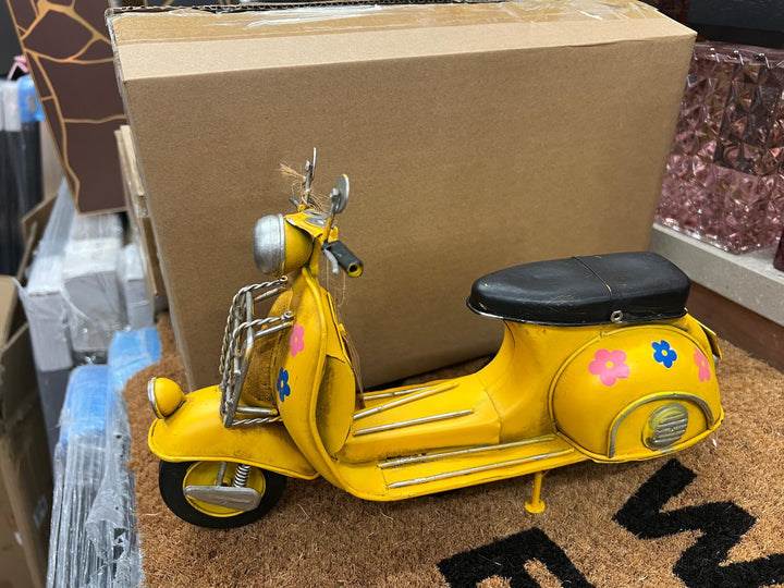 Vintage Lambretta Scooter Tin Model – Red, Yellow, Green, Pink & Purple Floral Retro Transport Collectible Décor