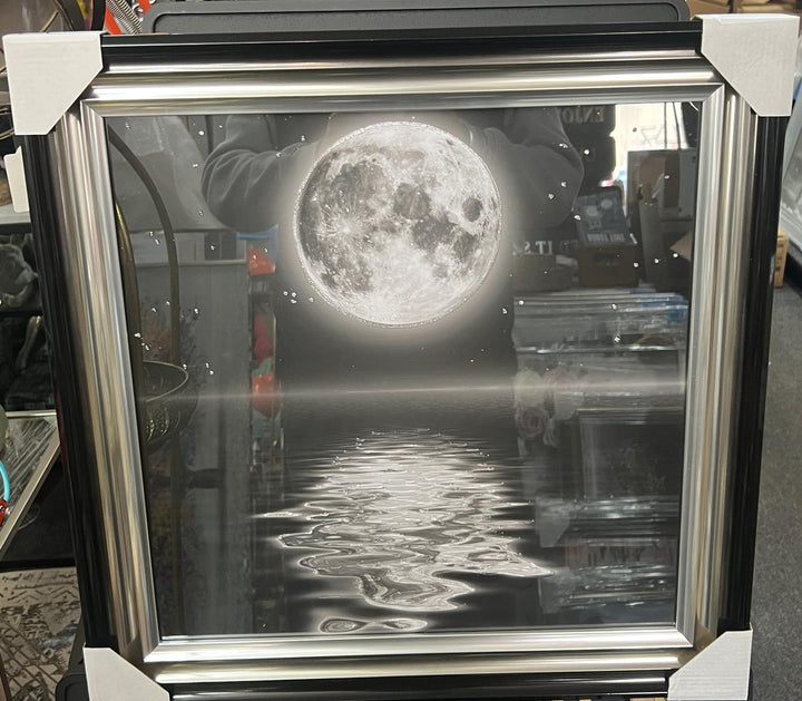 Moon Wall Art with Two-Tone Frame & Liquid Art Finish – Modern Celestial Home Décor