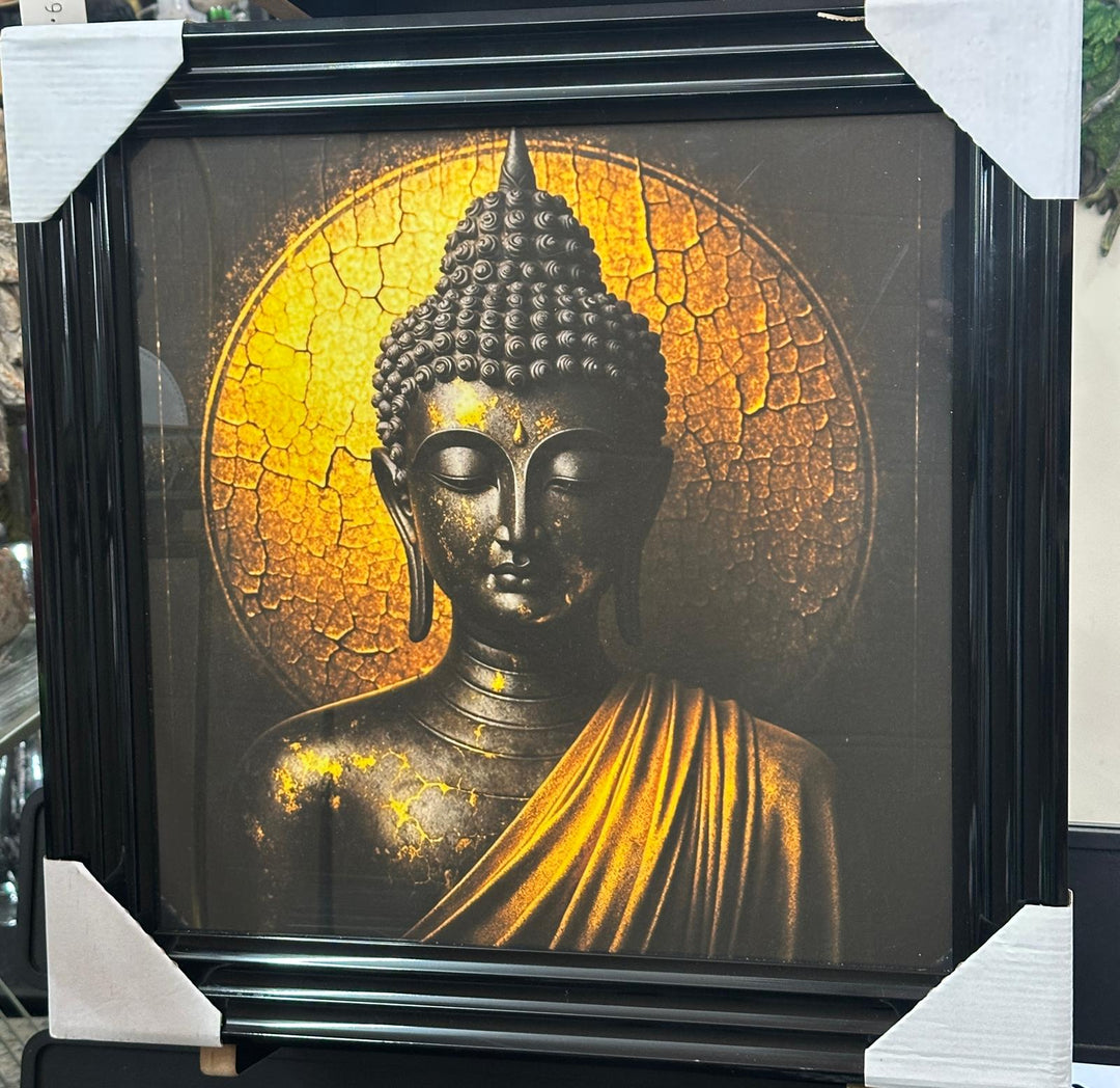 Black & Gold Buddha Wall Art Picture with Black Frame & Fitments