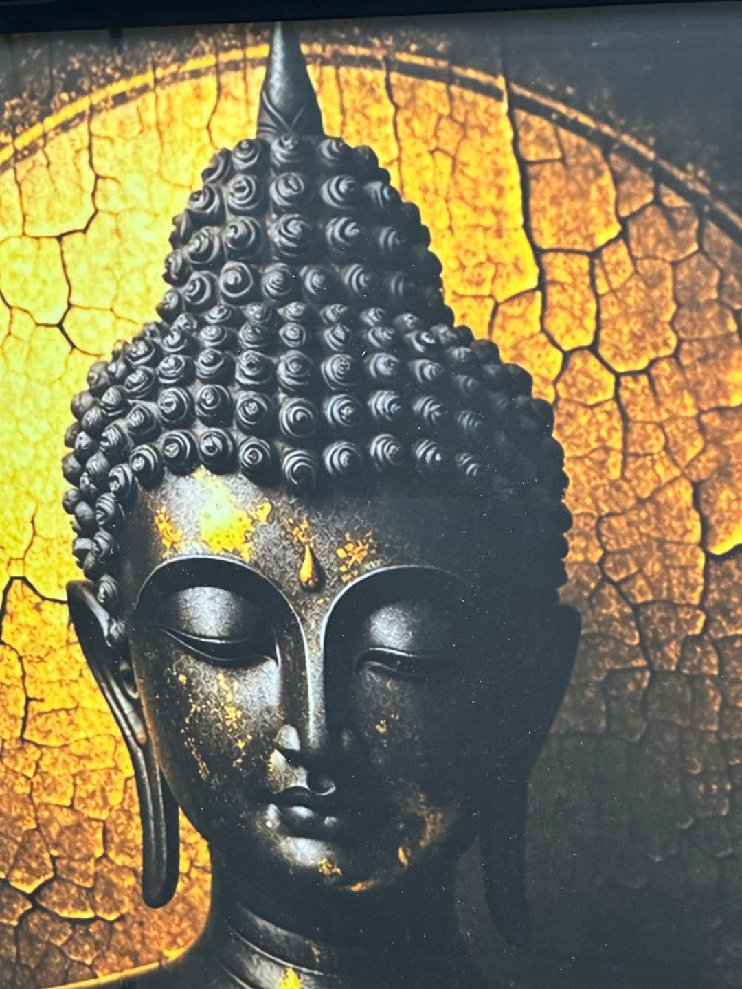 Black & Gold Buddha Wall Art Picture with Black Frame & Fitments