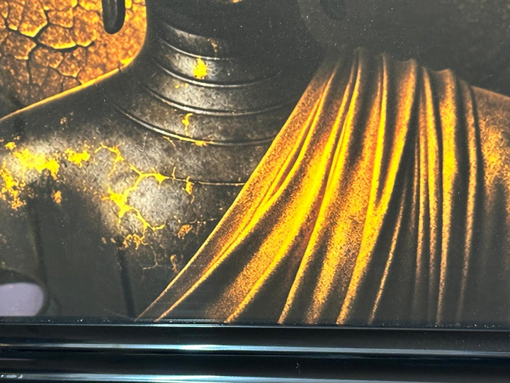 Black & Gold Buddha Wall Art Picture with Black Frame & Fitments