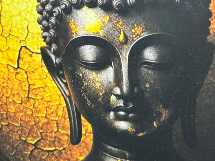 Black & Gold Buddha Wall Art Picture with Black Frame & Fitments