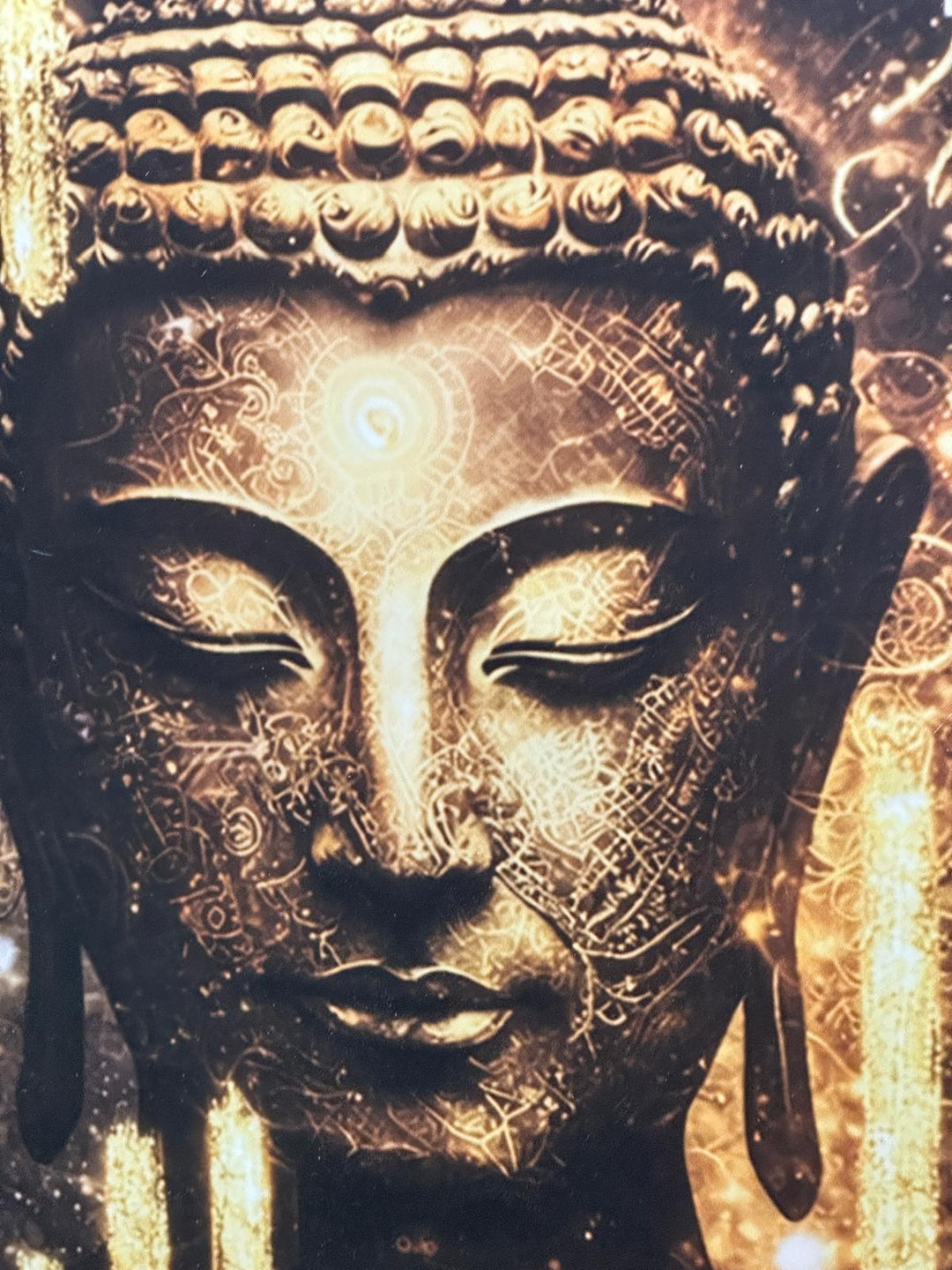 Black & Gold Buddha Wall Art Picture with Black Frame & Fitments