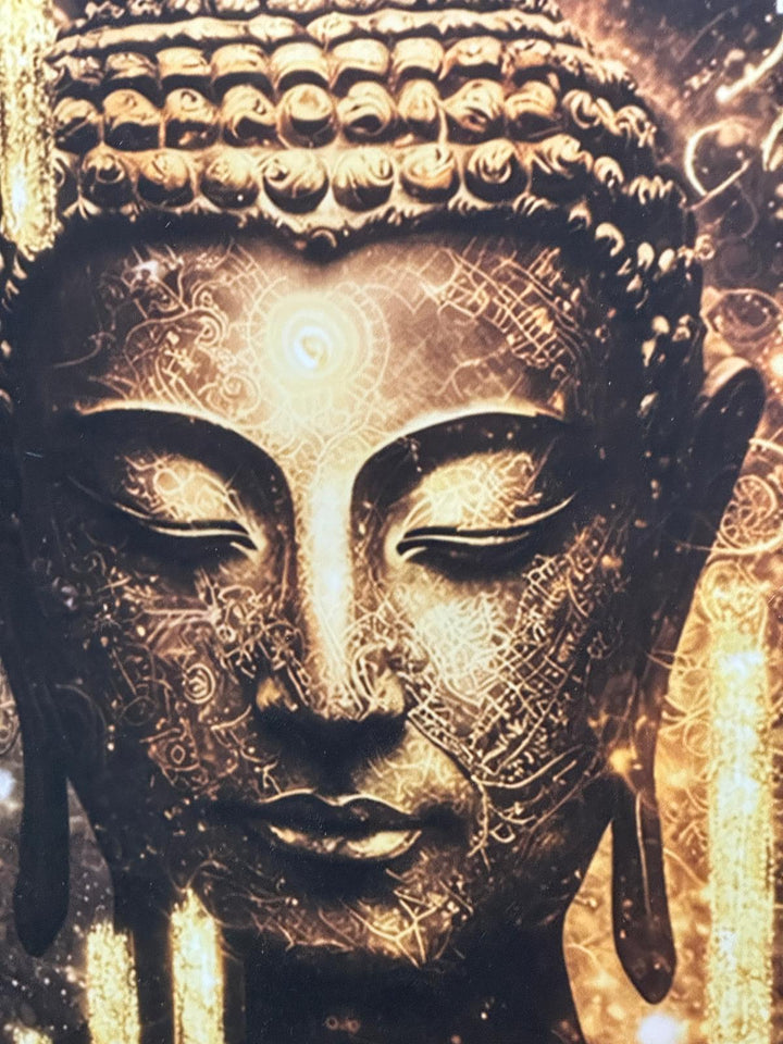 Black & Gold Buddha Wall Art Picture with Black Frame & Fitments