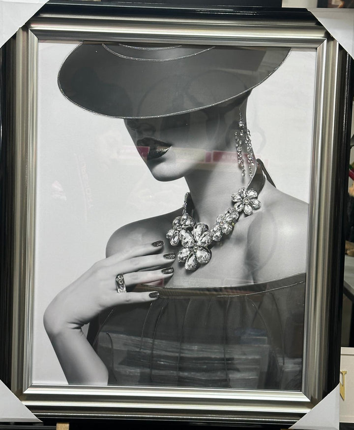 Stunning Lady with Red Lips in Hat holding Ice Cream – Black & Silver Two-Tone Frame with Liquid Art Resin