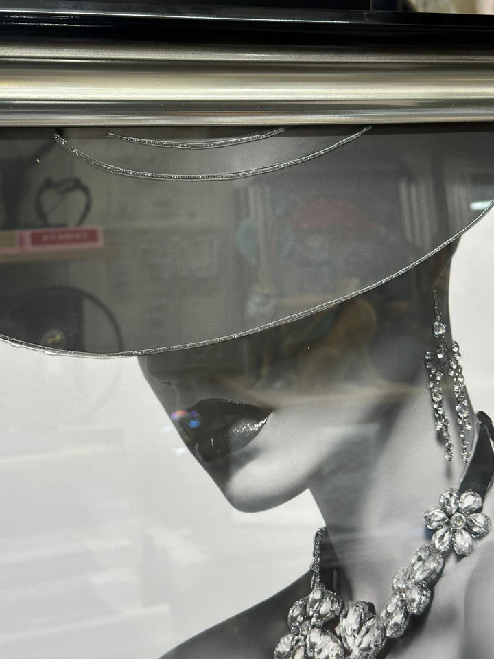 Stunning Lady with Red Lips in Hat holding Ice Cream – Black & Silver Two-Tone Frame with Liquid Art Resin
