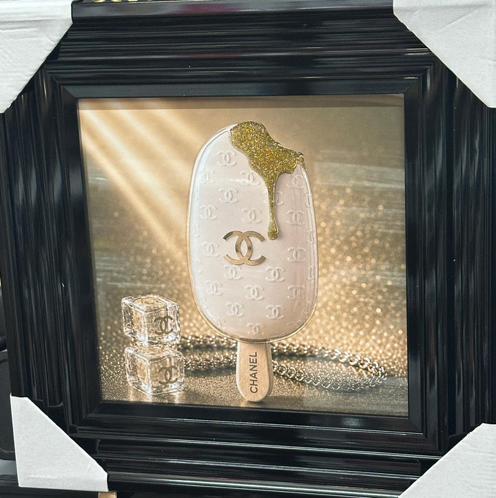 Luxury Ice Cream Wall Art with Black & Gold Two-Tone Frame | 3D Liquid Art Resin Picture