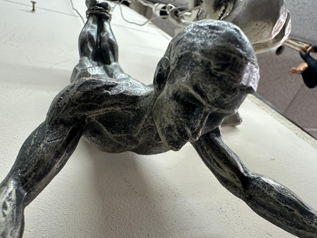 Silver Male Diver Resin Sculpture with Twisted Wire | Modern Abstract Home Décor Ornament