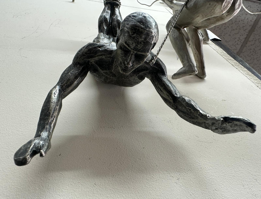 Silver Male Diver Resin Sculpture with Twisted Wire | Modern Abstract Home Décor Ornament