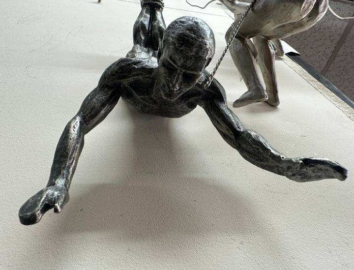 Silver Male Diver Resin Sculpture with Twisted Wire | Modern Abstract Home Décor Ornament