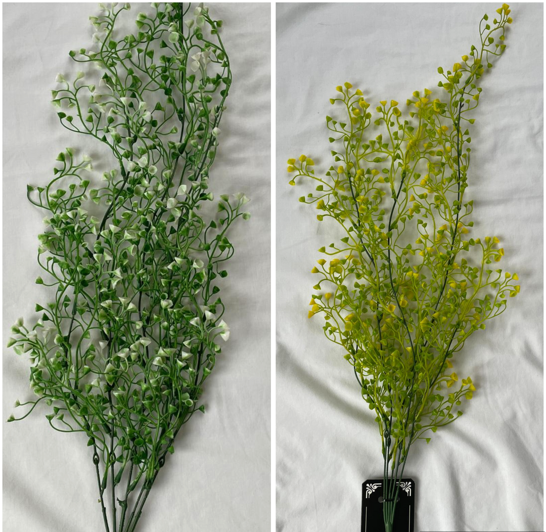 Green & White / Green & Yellow Flower Artificial Hanging Stem with Green Leaves Decor