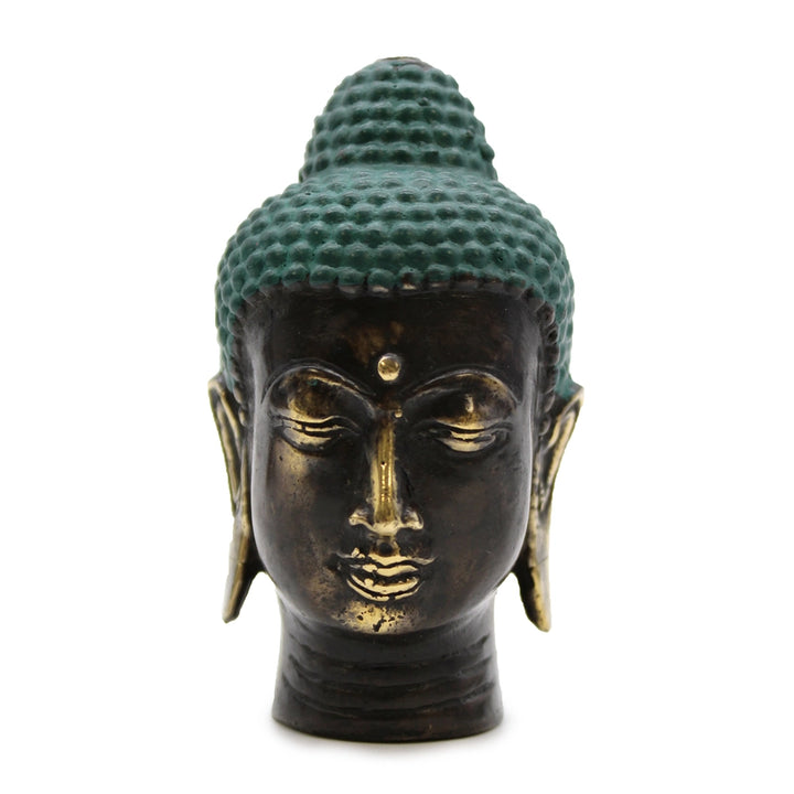 Antique Brass Buddha Head Ornament Green & Brass Iron Home Decor Statue