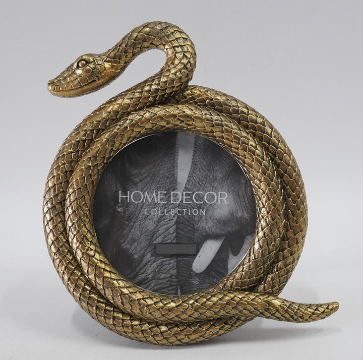 Gold Snake Photo Frame – Coiled Serpent Resin Picture Holder