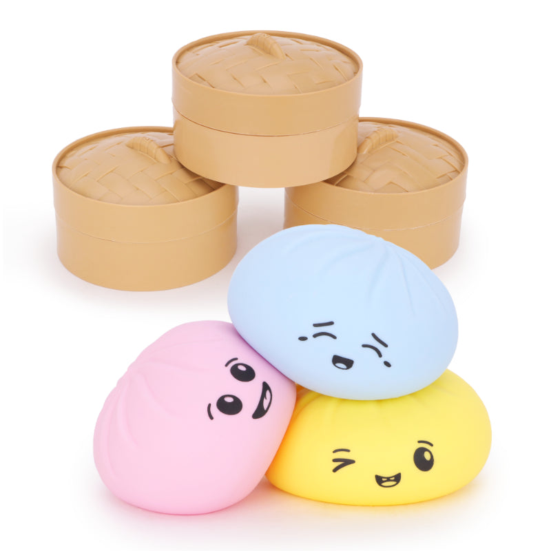 Mystery Colours Squishy Bao in steamer Sensory Toy with Plastic Steamer Box – Kids Fidget Toy 3 YEARS +