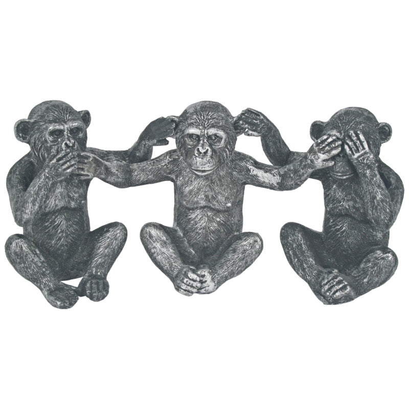 Speak No Evil, Hear No Evil, See No Evil Monkeys Silver Decorative Ornament Set of 3