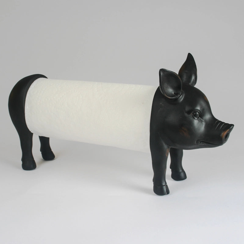 Pig Kitchen Roll Holder Black Wood & Resin Kitchen Decorative Accessory