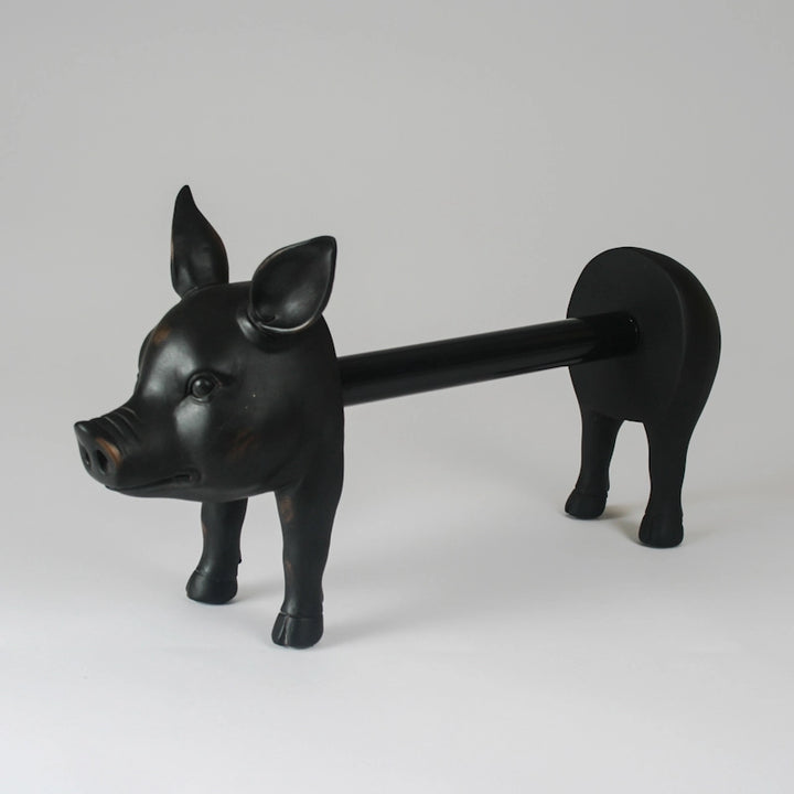 Pig Kitchen Roll Holder Black Wood & Resin Kitchen Decorative Accessory