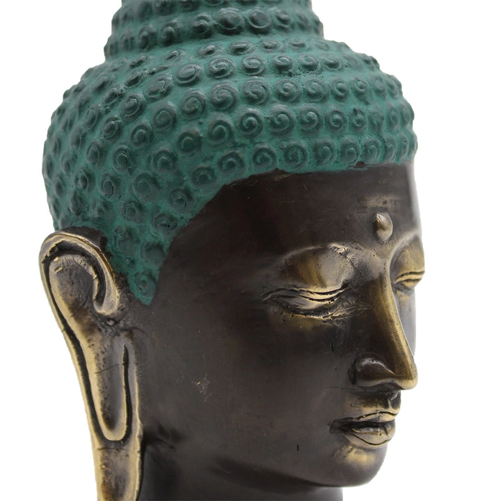 Antique Brass Buddha Head Ornament Green & Brass Iron Home Decor Statue