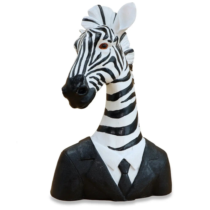 Suited Up Zebra Sculpture Hand Painted Polyresin Animal Ornament