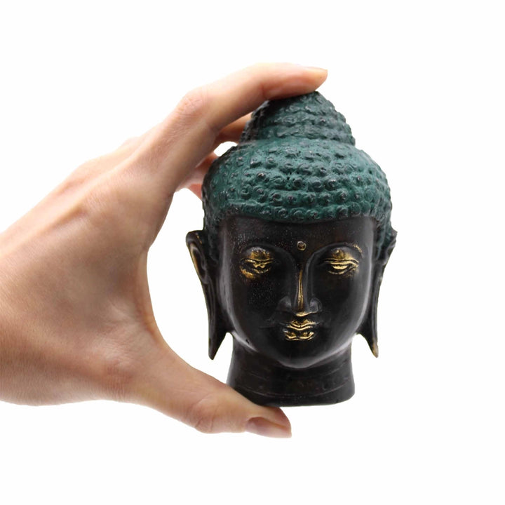 Antique Brass Buddha Head Ornament Green & Brass Iron Home Decor Statue