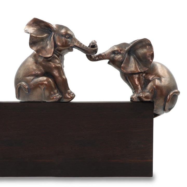 Playing Elephants Sculpture Bronze Effect Polyresin Animal Ornament