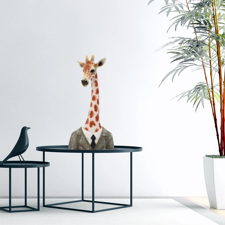 Suited Giraffe Sculpture Detailed Polyresin Animal Ornament Home Decor