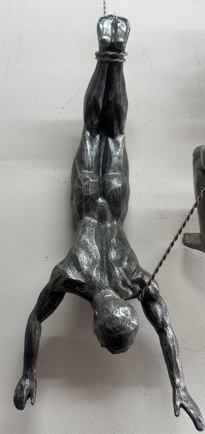 Silver Male Diver Resin Sculpture with Twisted Wire | Modern Abstract Home Décor Ornament