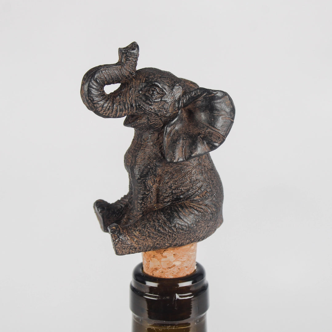 Elephant Bottle Stopper – Black Rustic Resin Cork Wine Accessory