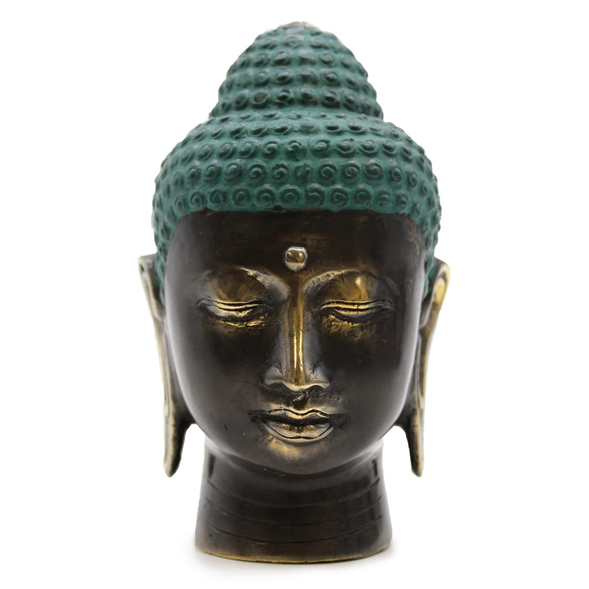Antique Brass Buddha Head Ornament Green & Brass Iron Home Decor Statue