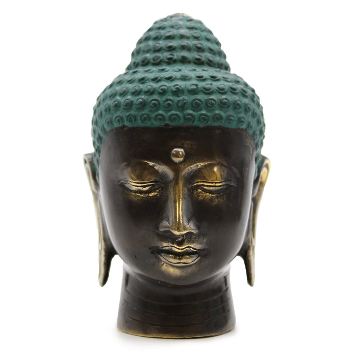 Antique Brass Buddha Head Ornament Green & Brass Iron Home Decor Statue