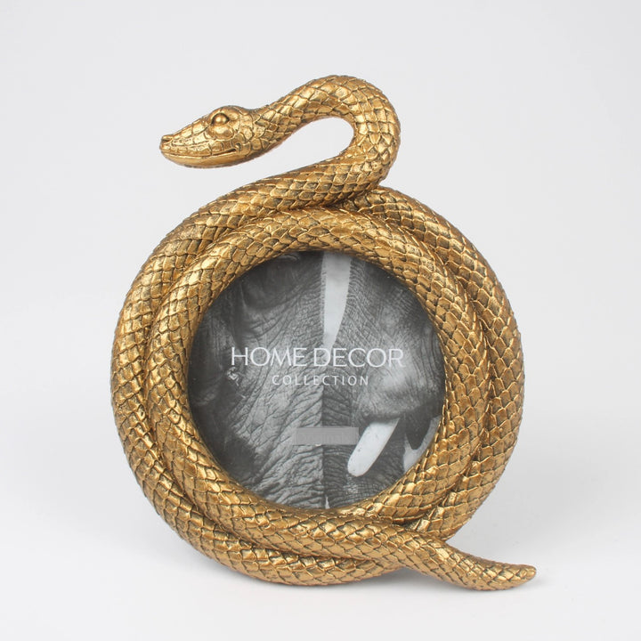 Gold Snake Photo Frame – Coiled Serpent Resin Picture Holder