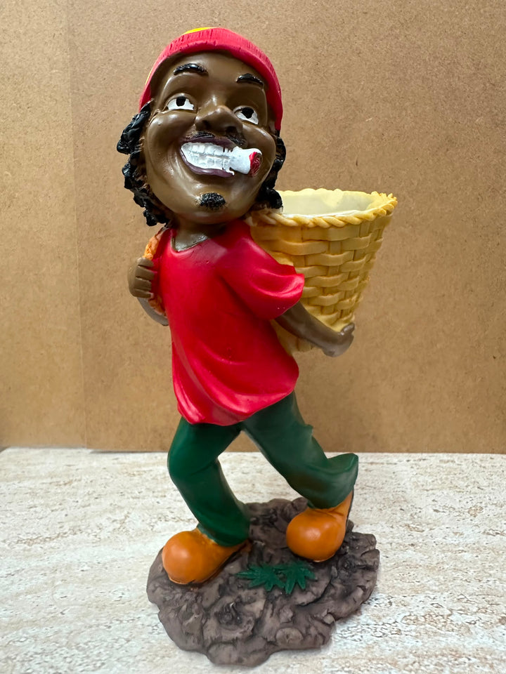 Rasta Man with Basket Ornament | Hand-Painted Resin Caribbean Home Décor Figurine