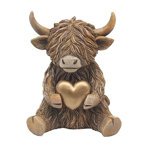 Highland Cow MOO Figurine Brown Farmhouse Animal quirky Moo Cow resin Ornament