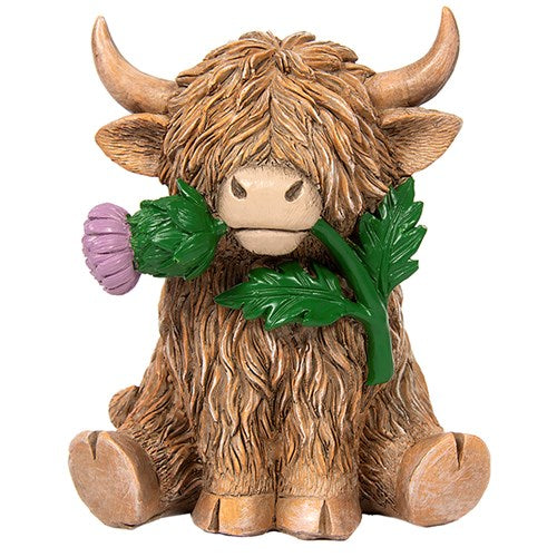 Highland Cow MOO Figurine Brown Farmhouse Animal quirky Moo Cow resin Ornament