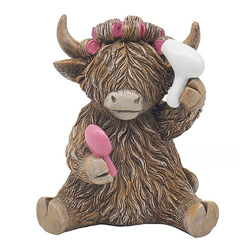 Highland Cow MOO Figurine Brown Farmhouse Animal quirky Moo Cow resin Ornament
