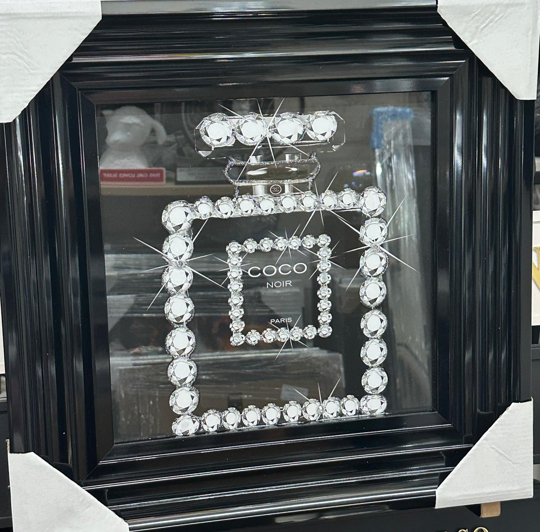 Luxury Black & White Bottle Wall Art with Black Step Frame | Liquid Art Resin & Crystal Picture