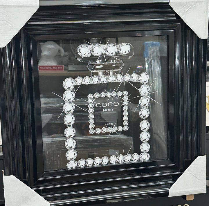 Luxury Black & White Bottle Wall Art with Black Step Frame | Liquid Art Resin & Crystal Picture