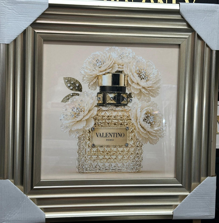 Luxury Floral Bottle Wall Art with Champagne Step Frame | Liquid Art Resin & Crystal Picture