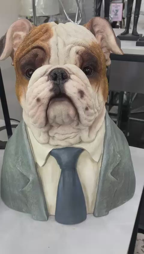 Bulldog Bust Resin Ornament in Suit Quirky Home Décor