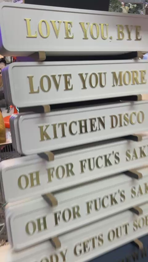 White Wooden Plaque with 3D Gold Letters – Freestanding Quirky Home Décor Sign