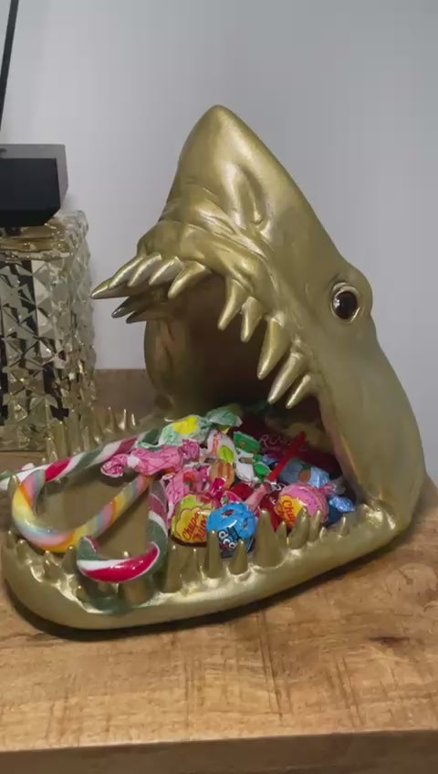 Gold Shark Head open mouth Trinket Dish Bowl Ornament