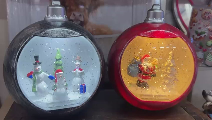 Snowman & Santa Christmas Snow Globes Battery Operated Light-Up Ornaments