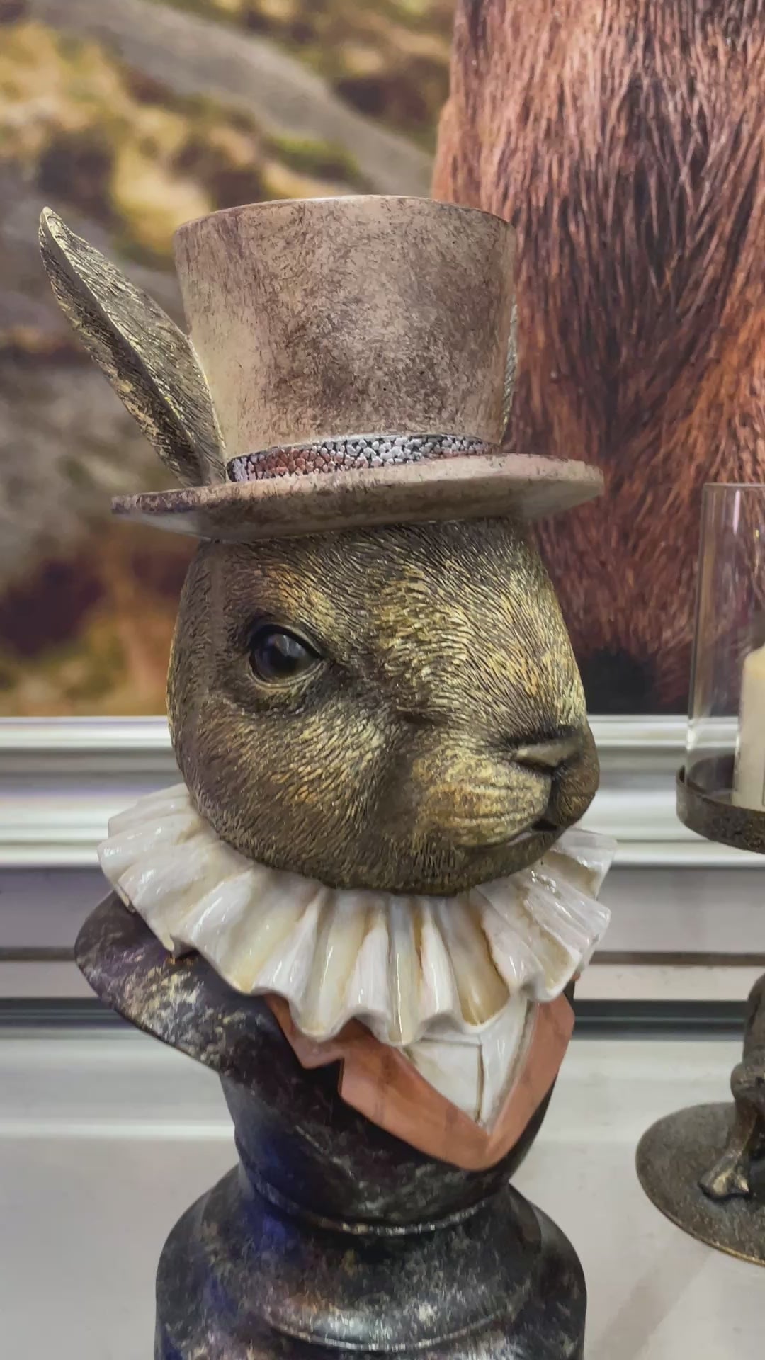 Gold Rabbit bust ornament with ruffled collar