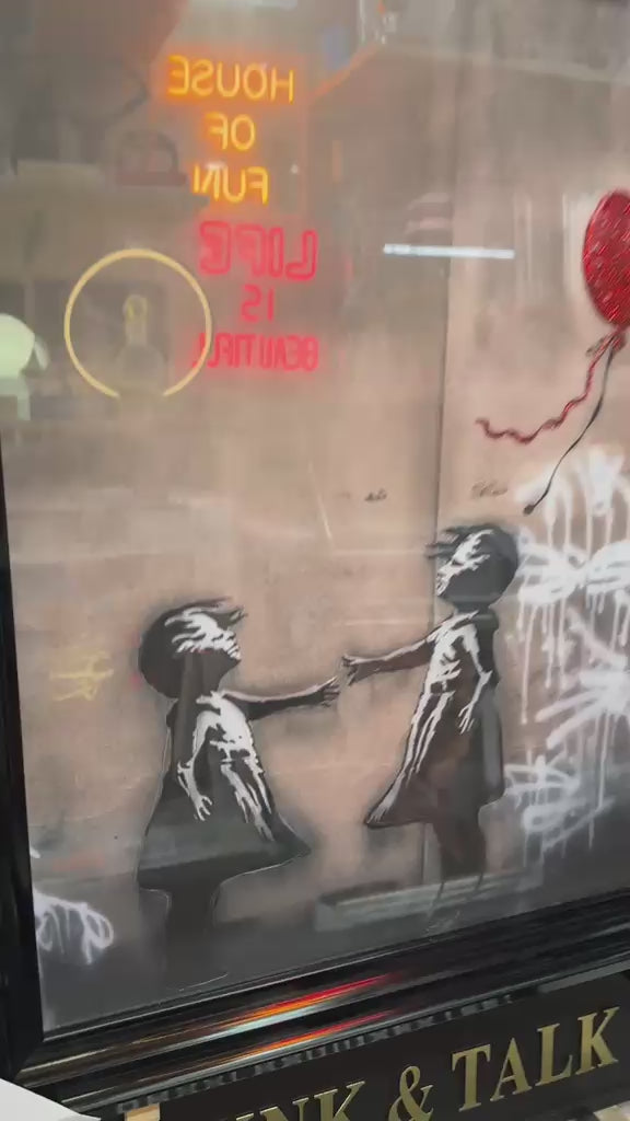 Two Sisters Banksy Wall Art with Liquid Resin | Black Framed Contemporary Artwork