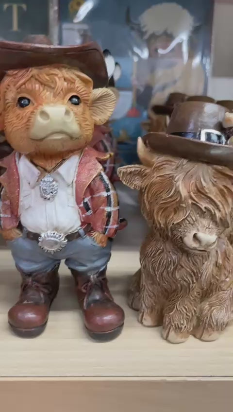 Brown Highland Cow with Cowboy hat Ornament