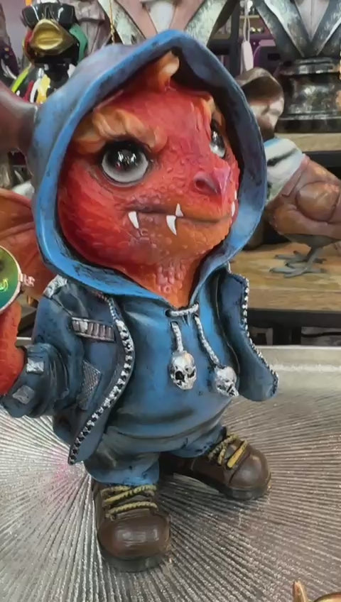 Cheeky Red Dragon Resin Figurine in Blue Suit – Cute Fantasy Home Décor Statue