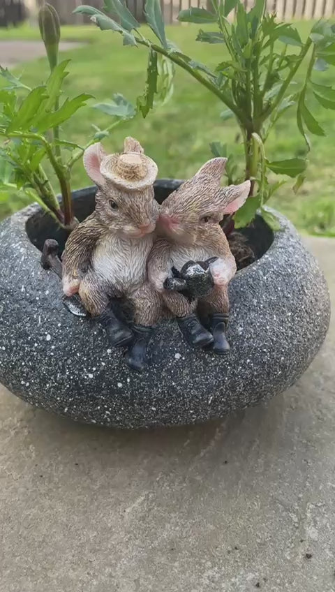 2 Rabbits trough Planter resin garden decorative