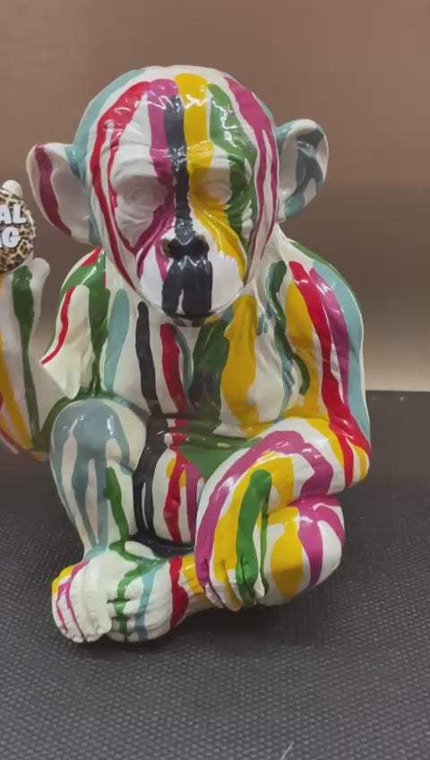 Multi Colour Monkey playful Hand UP Drip Art Resin Ornament Decorative Décor